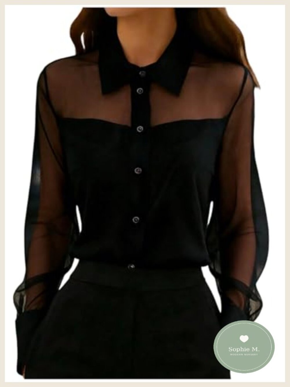 Sheer Mesh Long Sleeve Collared Blouse Women Dressy Casual Office Top